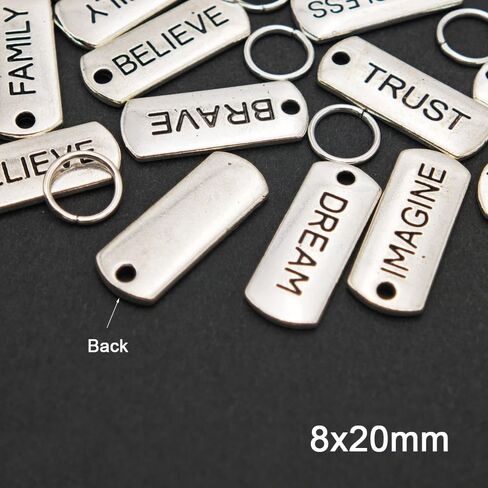 INSPIRELLE 50pcs Word Charms Anqitue Silver Letter Pendants Alloy Jewelry Making Accessories for DIY Necklaces, Bracelets, Key Chains in Saudi Arabia