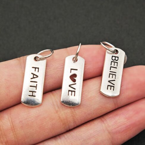 INSPIRELLE 50pcs Word Charms Anqitue Silver Letter Pendants Alloy Jewelry Making Accessories for DIY Necklaces, Bracelets, Key Chains in Saudi Arabia