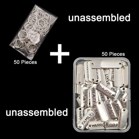 INSPIRELLE 50pcs Word Charms Anqitue Silver Letter Pendants Alloy Jewelry Making Accessories for DIY Necklaces, Bracelets, Key Chains in Saudi Arabia