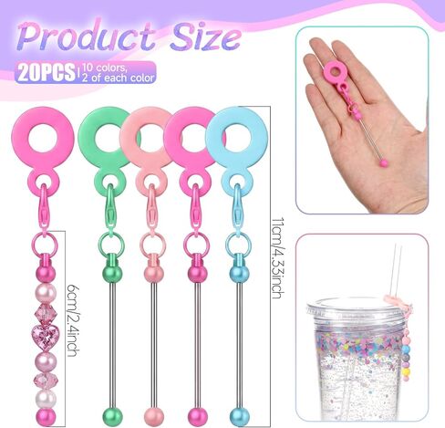 20 Pcs Beadable Tumbler Straw Charm Adapters Beaded Cup Charm Blank Bar Straw DIY Beaded Silicone Pendant Ornament for Tumbler Decorations Cup Accessories in Saudi Arabia