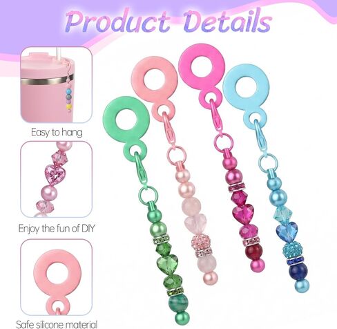 20 Pcs Beadable Tumbler Straw Charm Adapters Beaded Cup Charm Blank Bar Straw DIY Beaded Silicone Pendant Ornament for Tumbler Decorations Cup Accessories in Saudi Arabia