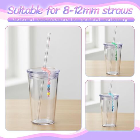 20 Pcs Beadable Tumbler Straw Charm Adapters Beaded Cup Charm Blank Bar Straw DIY Beaded Silicone Pendant Ornament for Tumbler Decorations Cup Accessories in Saudi Arabia