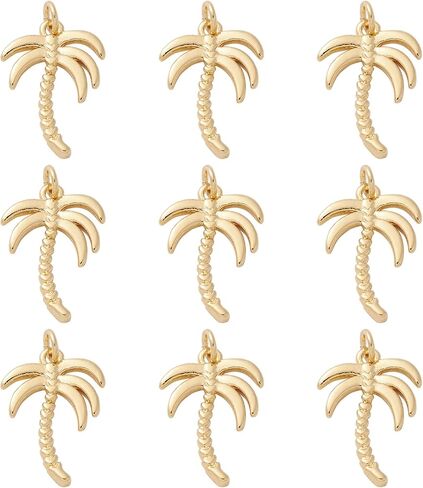 KitBeads 10pcs 18k Real Gold Plated Coconut Tree Charms Brass Tropical Hawaii Palm Charm for Jewelry Making Bracelets Bulk in Saudi Arabia