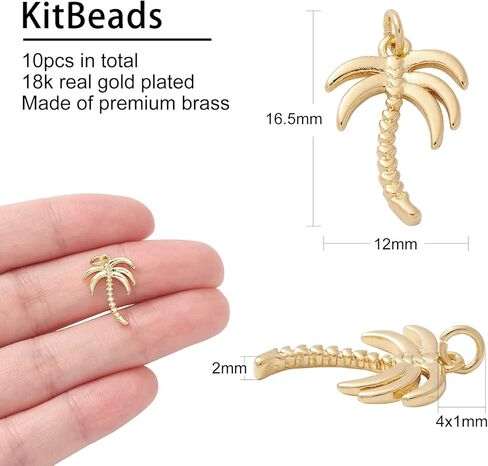 KitBeads 10pcs 18k Real Gold Plated Coconut Tree Charms Brass Tropical Hawaii Palm Charm for Jewelry Making Bracelets Bulk in Saudi Arabia