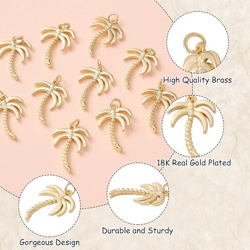 KitBeads 10pcs 18k Real Gold Plated Coconut Tree Charms Brass Tropical Hawaii Palm Charm for Jewelry Making Bracelets Bulk in Saudi Arabia