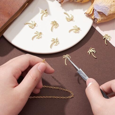 KitBeads 10pcs 18k Real Gold Plated Coconut Tree Charms Brass Tropical Hawaii Palm Charm for Jewelry Making Bracelets Bulk in Saudi Arabia