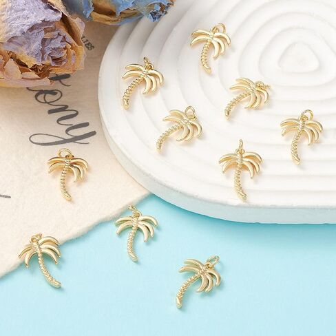 KitBeads 10pcs 18k Real Gold Plated Coconut Tree Charms Brass Tropical Hawaii Palm Charm for Jewelry Making Bracelets Bulk in Saudi Arabia