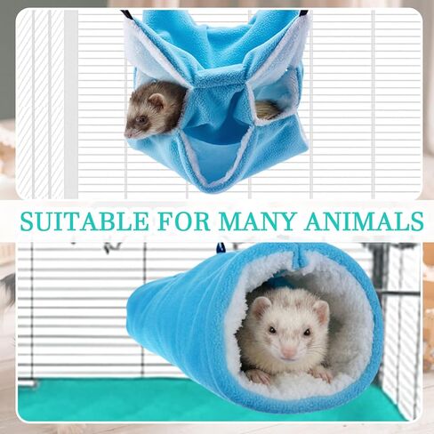 9 Pcs Ferret Cage Liner Set with Hammock and Tunnels Washable Guinea Pig Rat Ferret Pads Bedding Cage Accessories Kit for Small Animals Hamster Rats Chinchillas Hedgehogs Guinea, Blue in Saudi Arabia