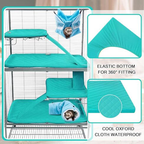 9 Pcs Ferret Cage Liner Set with Hammock and Tunnels Washable Guinea Pig Rat Ferret Pads Bedding Cage Accessories Kit for Small Animals Hamster Rats Chinchillas Hedgehogs Guinea, Blue in Saudi Arabia