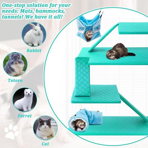 9 Pcs Ferret Cage Liner Set with Hammock and Tunnels Washable Guinea Pig Rat Ferret Pads Bedding Cage Accessories Kit for Small Animals Hamster Rats Chinchillas Hedgehogs Guinea, Blue in Saudi Arabia