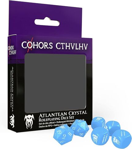 Modiphius Entertainment: Cohors Cthulhu RPG: Atlantean Crystal Dice Pack - 6 Piece Set, Blue & White, 2X d20, 4X d6, Hidden War Emblems, Accessory in Saudi Arabia