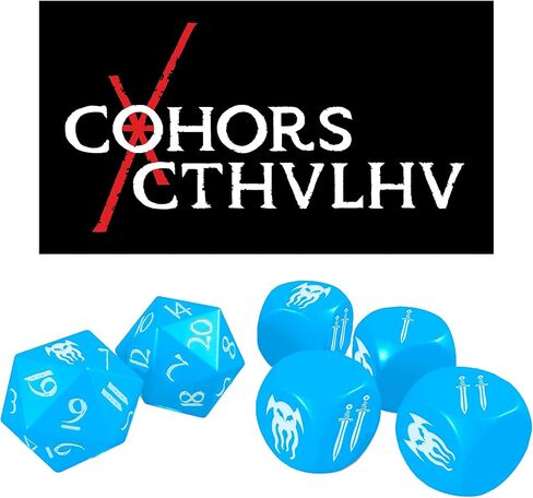Modiphius Entertainment: Cohors Cthulhu RPG: Atlantean Crystal Dice Pack - 6 Piece Set, Blue & White, 2X d20, 4X d6, Hidden War Emblems, Accessory in Saudi Arabia