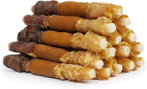 MON2SUN Dog Treats, 5 Inch Triple Flavor Chicken Pumpkin and Duck Wrapped Rawhide Sticks, Teeth Cleaning for Small and Medium Dogs, 21.16 oz (30 Count) in Saudi Arabia