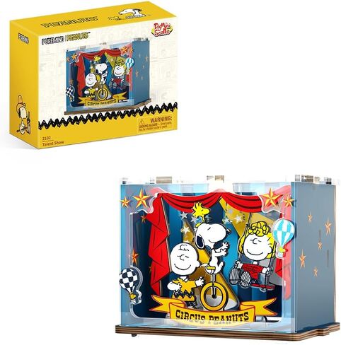 PUREMIND Snoopy Circus Miniature Wooden Puzzle Kit - Officially Licensed Snoopy & Friends Building Kit with Movable Characters, 3D Desktop Display, Collector Gift for Fans in Saudi Arabia