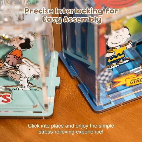 PUREMIND Snoopy Circus Miniature Wooden Puzzle Kit - Officially Licensed Snoopy & Friends Building Kit with Movable Characters, 3D Desktop Display, Collector Gift for Fans in Saudi Arabia