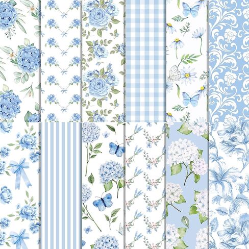 24 Sheets Hydrangea Patterned Scrapbook Paper, Blue Flowers Double Sided Decorative Cardstock Paper for Party DIY Handbook Magazine Album Making Crafts Decoration Supplies in Saudi Arabia