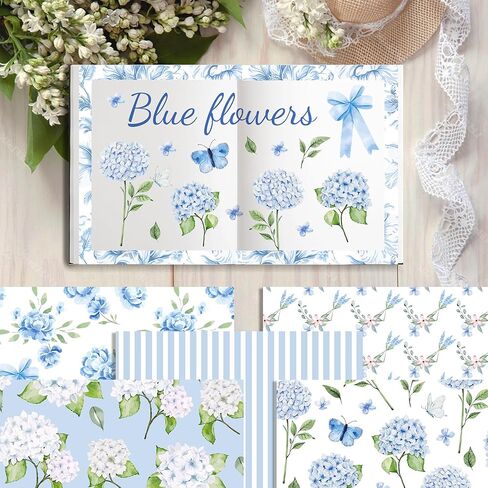 24 Sheets Hydrangea Patterned Scrapbook Paper, Blue Flowers Double Sided Decorative Cardstock Paper for Party DIY Handbook Magazine Album Making Crafts Decoration Supplies in Saudi Arabia