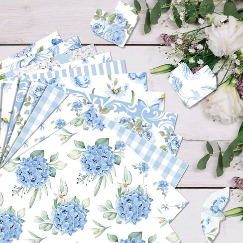 24 Sheets Hydrangea Patterned Scrapbook Paper, Blue Flowers Double Sided Decorative Cardstock Paper for Party DIY Handbook Magazine Album Making Crafts Decoration Supplies in Saudi Arabia