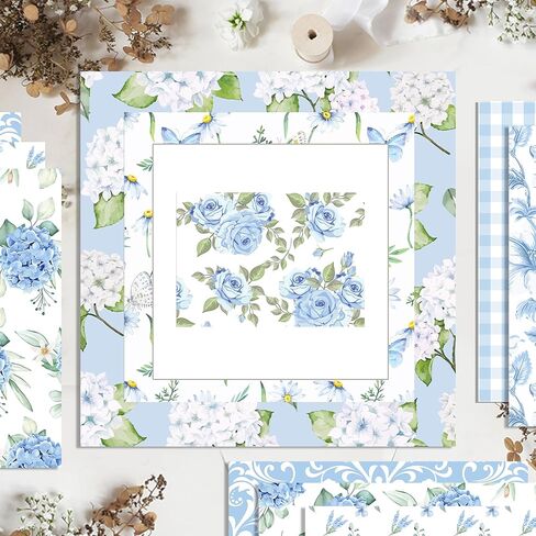 24 Sheets Hydrangea Patterned Scrapbook Paper, Blue Flowers Double Sided Decorative Cardstock Paper for Party DIY Handbook Magazine Album Making Crafts Decoration Supplies in Saudi Arabia