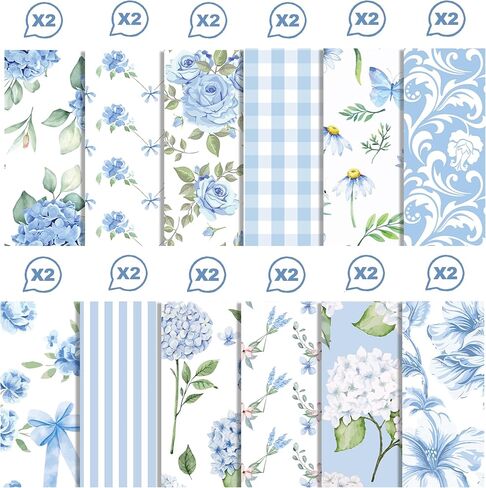 24 Sheets Hydrangea Patterned Scrapbook Paper, Blue Flowers Double Sided Decorative Cardstock Paper for Party DIY Handbook Magazine Album Making Crafts Decoration Supplies in Saudi Arabia