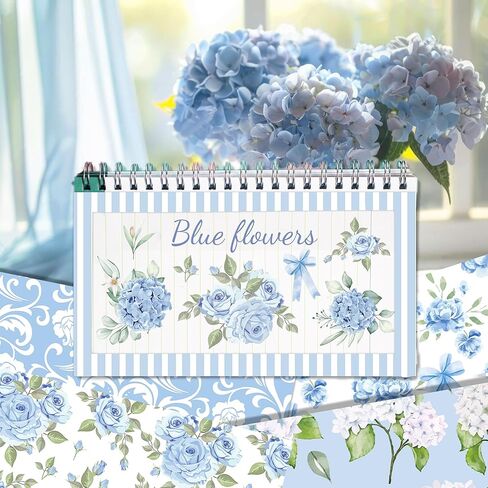 24 Sheets Hydrangea Patterned Scrapbook Paper, Blue Flowers Double Sided Decorative Cardstock Paper for Party DIY Handbook Magazine Album Making Crafts Decoration Supplies in Saudi Arabia