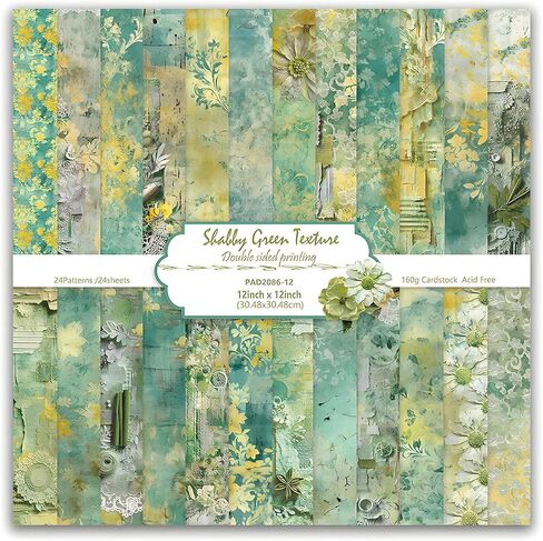 VIVIQUEN 24 Pack Green Lace Textures Scrapbook Paper, 12x12 Inch Vintage Double-Sided Specialty Craft Paper Folded Flat for DIY Background Cards Art Photo Album Decor Junk Journals Decoration in Saudi Arabia