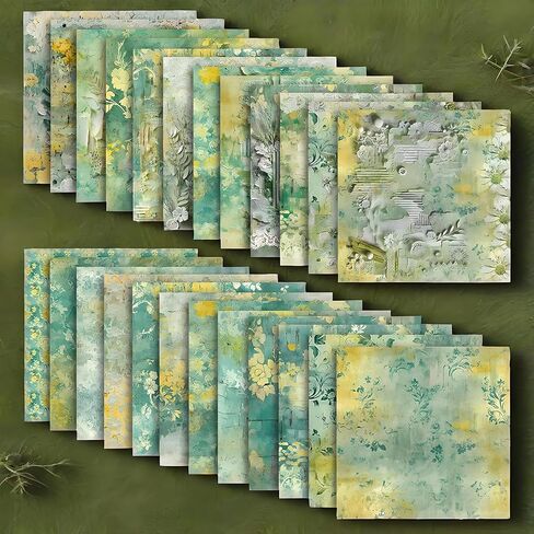 VIVIQUEN 24 Pack Green Lace Textures Scrapbook Paper, 12x12 Inch Vintage Double-Sided Specialty Craft Paper Folded Flat for DIY Background Cards Art Photo Album Decor Junk Journals Decoration in Saudi Arabia