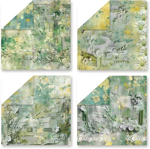 VIVIQUEN 24 Pack Green Lace Textures Scrapbook Paper, 12x12 Inch Vintage Double-Sided Specialty Craft Paper Folded Flat for DIY Background Cards Art Photo Album Decor Junk Journals Decoration in Saudi Arabia