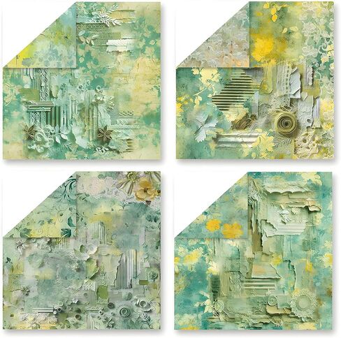 VIVIQUEN 24 Pack Green Lace Textures Scrapbook Paper, 12x12 Inch Vintage Double-Sided Specialty Craft Paper Folded Flat for DIY Background Cards Art Photo Album Decor Junk Journals Decoration in Saudi Arabia