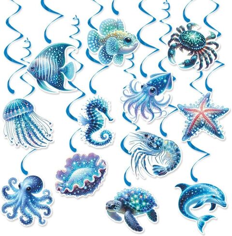 Sea Animals Birthday Decorations, Fish Hanging Swirls Deco for Under The Sea, Ocean Theme Party Supplies & Party Decorations Streamers, Kids Marine Life Party Decor in Kuwait
