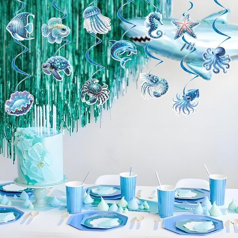 Sea Animals Birthday Decorations, Fish Hanging Swirls Deco for Under The Sea, Ocean Theme Party Supplies & Party Decorations Streamers, Kids Marine Life Party Decor in Kuwait
