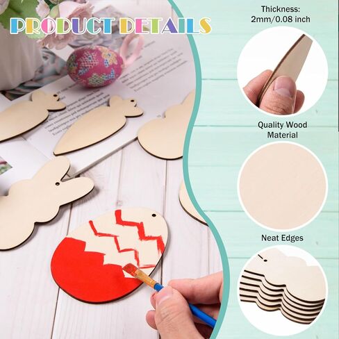 AWIZOM 72 Pcs Easter WoodeCutouts Unfinished Wooden Bunny Carrot Egg Ornaments Blank Wooden Easter Cutouts to Paint Wood Spring Slices with Twine for DIY Crafts Tags Spring Hanging Decoration in Saudi Arabia