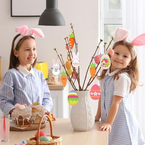 AWIZOM 72 Pcs Easter WoodeCutouts Unfinished Wooden Bunny Carrot Egg Ornaments Blank Wooden Easter Cutouts to Paint Wood Spring Slices with Twine for DIY Crafts Tags Spring Hanging Decoration in Saudi Arabia