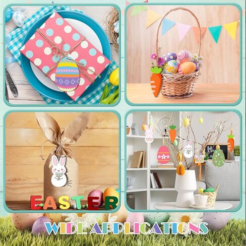 AWIZOM 72 Pcs Easter WoodeCutouts Unfinished Wooden Bunny Carrot Egg Ornaments Blank Wooden Easter Cutouts to Paint Wood Spring Slices with Twine for DIY Crafts Tags Spring Hanging Decoration in Saudi Arabia