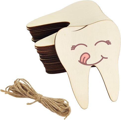 30 Pack 4 Inch Wood Tooth Cutouts Unfinished Wood Tooth Crafts Wooden Tooth Hanging Ornaments DIY Tooth Craft Gift Tags for Home Party Decoration in Saudi Arabia