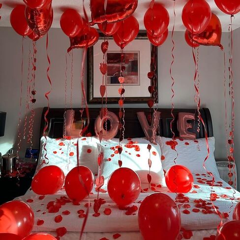 Valentines Day Balloons Decorations Heart Balloons Kit Rose Petals Flower Decoration Balloon banner for Valentine Party Decorations Anniversary Day Wedding Romantic Decorations Special Night in Saudi Arabia