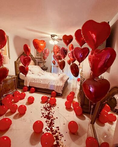Valentines Day Balloons Decorations Heart Balloons Kit Rose Petals Flower Decoration Balloon banner for Valentine Party Decorations Anniversary Day Wedding Romantic Decorations Special Night in Saudi Arabia