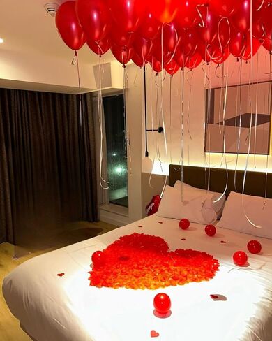 Valentines Day Balloons Decorations Heart Balloons Kit Rose Petals Flower Decoration Balloon banner for Valentine Party Decorations Anniversary Day Wedding Romantic Decorations Special Night in Saudi Arabia