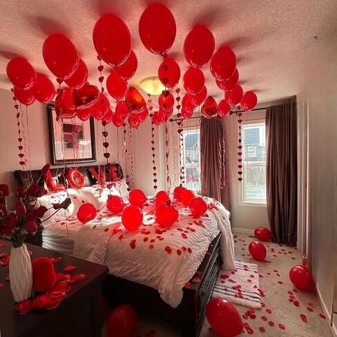 Valentines Day Balloons Decorations Heart Balloons Kit Rose Petals Flower Decoration Balloon banner for Valentine Party Decorations Anniversary Day Wedding Romantic Decorations Special Night in Saudi Arabia