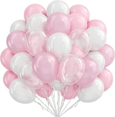 Pink Balloons Light Pink Balloons, Pink and White Clear Balloon 50pcs 12 Inch Pink Latex Balloon for Girl Birthday Baby Shower Wedding Valentine's Day Anniversary Party Decorations in Saudi Arabia