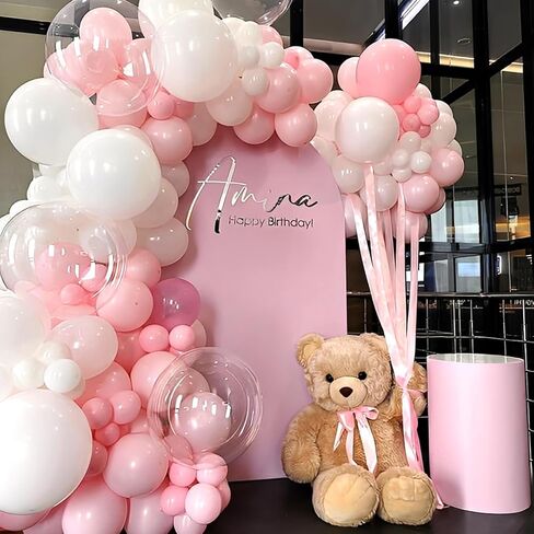 Pink Balloons Light Pink Balloons, Pink and White Clear Balloon 50pcs 12 Inch Pink Latex Balloon for Girl Birthday Baby Shower Wedding Valentine's Day Anniversary Party Decorations in Saudi Arabia