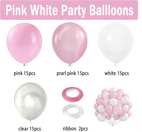 Pink Balloons Light Pink Balloons, Pink and White Clear Balloon 50pcs 12 Inch Pink Latex Balloon for Girl Birthday Baby Shower Wedding Valentine's Day Anniversary Party Decorations in Saudi Arabia