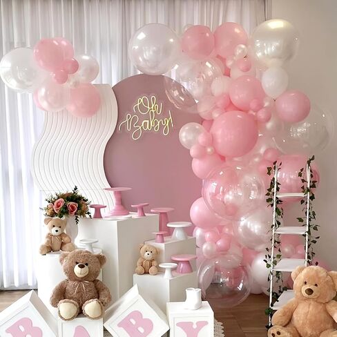 Pink Balloons Light Pink Balloons, Pink and White Clear Balloon 50pcs 12 Inch Pink Latex Balloon for Girl Birthday Baby Shower Wedding Valentine's Day Anniversary Party Decorations in Saudi Arabia
