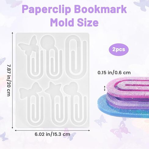 قطعتان من قالب الإشارة المرجعية من الراتنج، مشابك ورق ضخمة من قوالب السيليكون للراتنج، صب فراشة نجمة على شكل قلب وقوس دائري الشكل للأشعة فوق البنفسجية، قالب إيبوكسي للأشعة فوق البنفسجية، مكتب المدرسة، المنزل، لوازم الحرف اليدوية، هدايا لمحبي الكتب in Kuwait