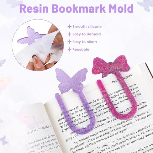 قطعتان من قالب الإشارة المرجعية من الراتنج، مشابك ورق ضخمة من قوالب السيليكون للراتنج، صب فراشة نجمة على شكل قلب وقوس دائري الشكل للأشعة فوق البنفسجية، قالب إيبوكسي للأشعة فوق البنفسجية، مكتب المدرسة، المنزل، لوازم الحرف اليدوية، هدايا لمحبي الكتب in Kuwait