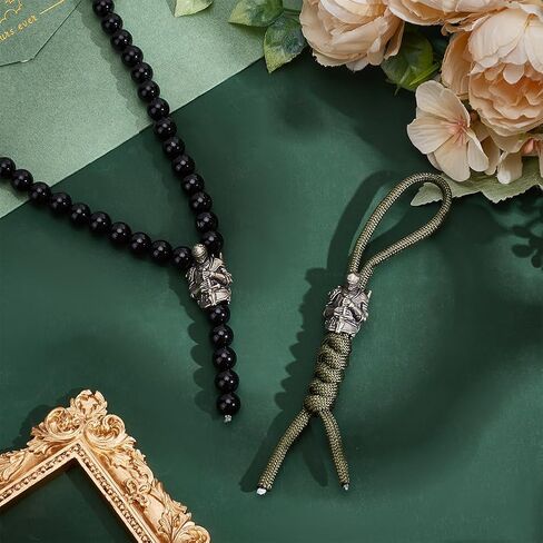 2Pcs 24.5mm Knight Knife Lanyard Beads Paracord Beads EDC Charm Bead Brass European Beads Antique Silver Large Hole Beads for Keychain Bracelet Accessories Hole:6.5x6mm in Saudi Arabia