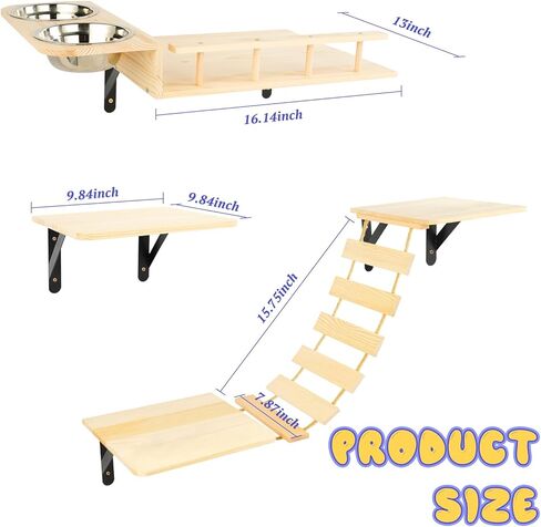 أرفف حائط للقطط - مجموعة أثاث ثابتة وآمنة 5 في 1 لجدران القطط، جدار خشبي لتسلق القطط مع سلم جسر ودرجات حائط in Kuwait