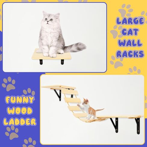 أرفف حائط للقطط - مجموعة أثاث ثابتة وآمنة 5 في 1 لجدران القطط، جدار خشبي لتسلق القطط مع سلم جسر ودرجات حائط in Kuwait