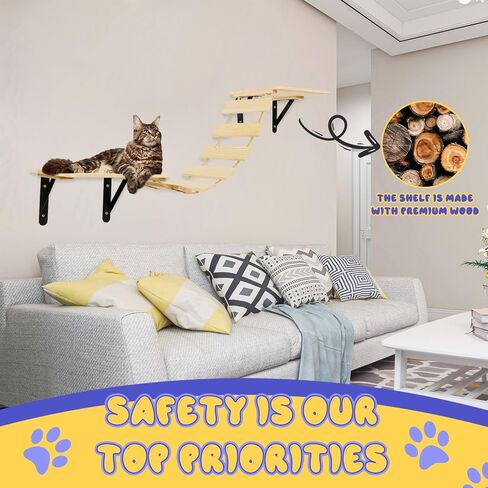 أرفف حائط للقطط - مجموعة أثاث ثابتة وآمنة 5 في 1 لجدران القطط، جدار خشبي لتسلق القطط مع سلم جسر ودرجات حائط in Kuwait