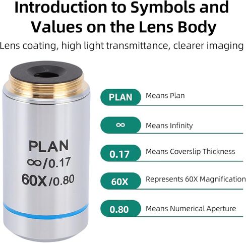 EBTOOLS 60X Microscope Objective Lens, 20.2mm Thread Interface, Optical Glass, Multilayer Coating, with Storage Box, Reduces Stray Light and Reflections, for Biological Microscopes in Saudi Arabia